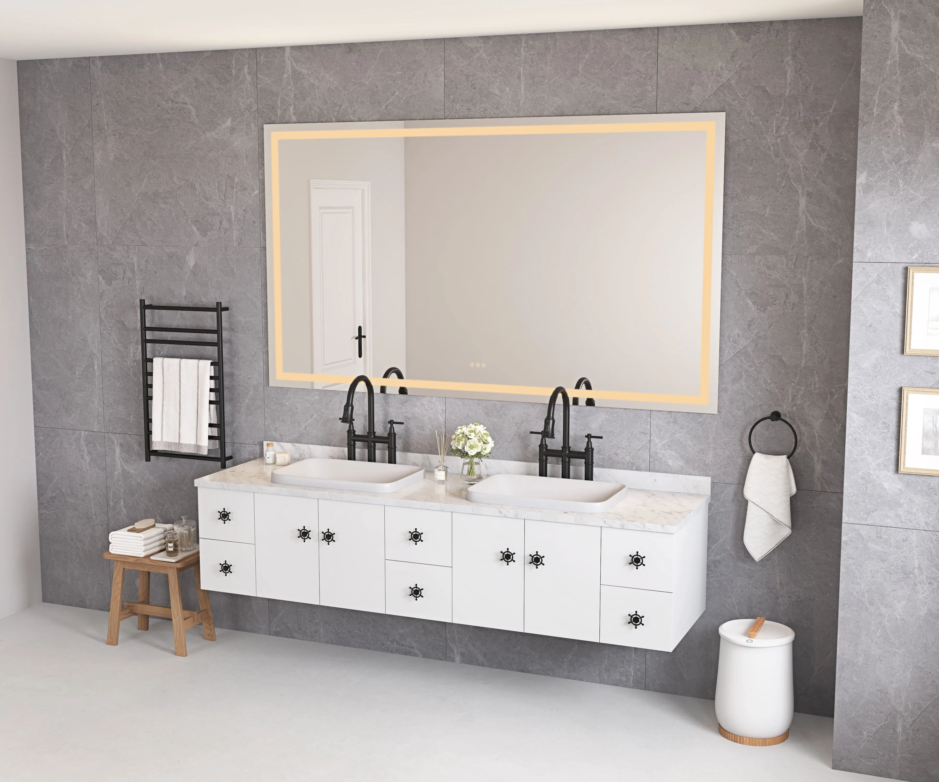 84 X 48 LED Lighted Bathroom Wall Mounted Mirror With High Lumen / Anti-Fog Separately Control Bedroom Full - Length Mirror Bathroom LED Mirror Hair Salon Mirror - White