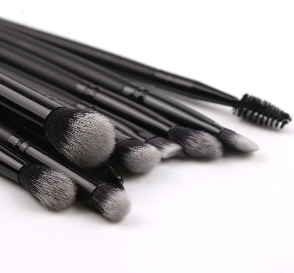9-piece Artificial Fiber Cosmetic Cover Brush Black Wood Handle Eye Shadow Brush Set