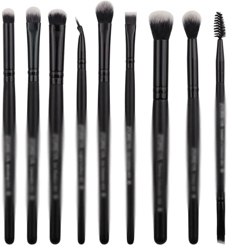 9-piece Artificial Fiber Cosmetic Cover Brush Black Wood Handle Eye Shadow Brush Set