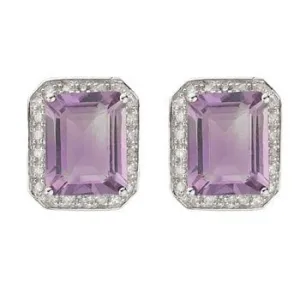 9K White Gold Amethyst & Diamond Stud Earrings
