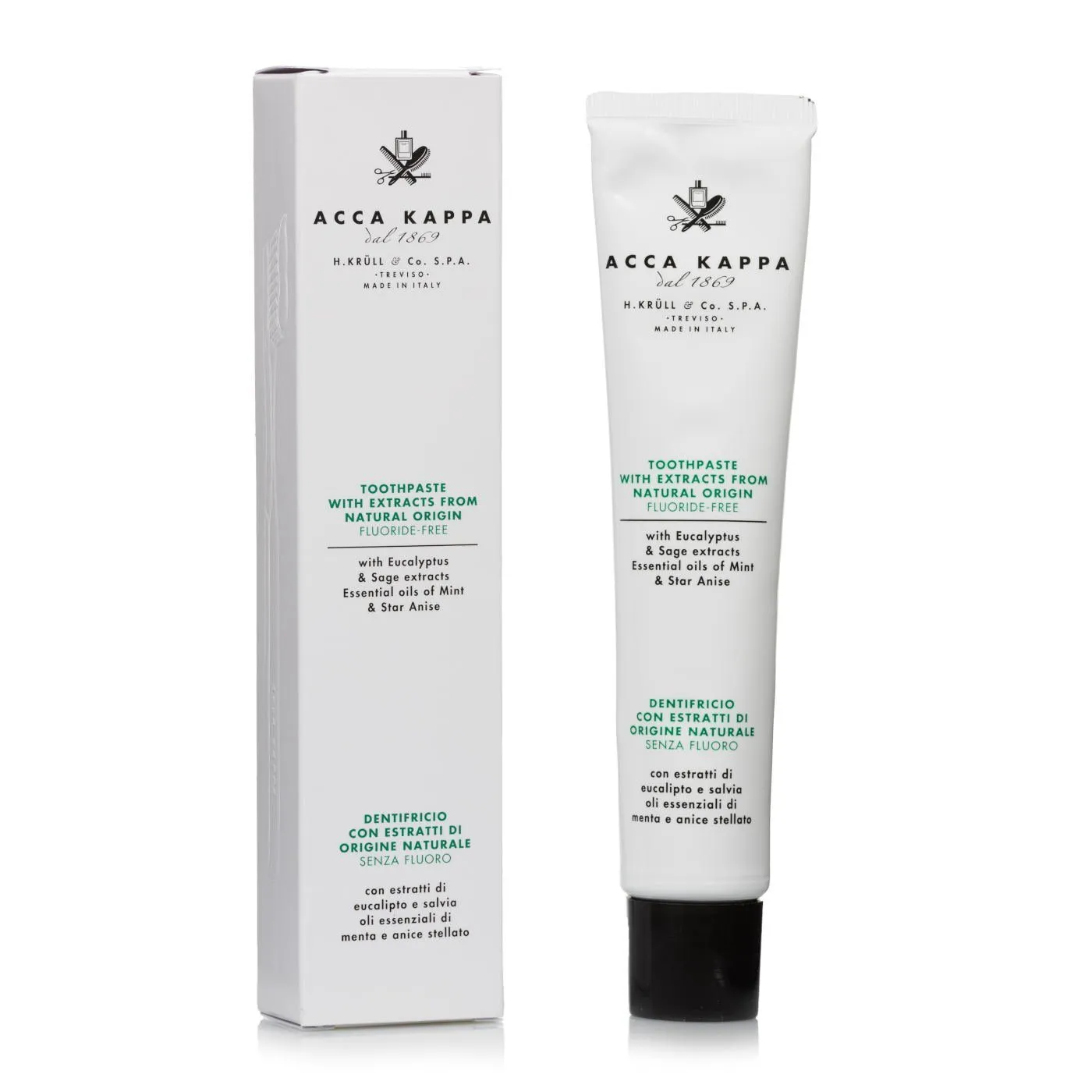 Acca Kappa Natural Fluoride-Free Toothpaste, Eucalyptus and Sage