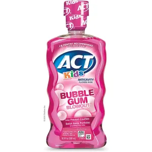 ACT Kids Anti-Cavity Fluoride Rinse Bubblegum Blowout Children's Mouthwash -16.9 Fl Oz