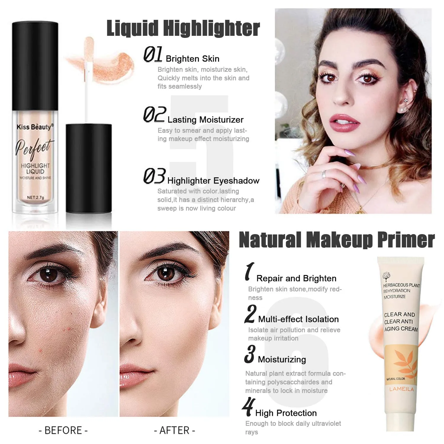 All in One Makeup Kit, 12 Colors Eyeshadow Palette, 5PCS Brush Set, Eyebrow Pencil, Eyeliner & Mascara, Contour Foundation Stick, Makeup Primer and Liquid Highlighter With Cosmetic Bag Makeup Set