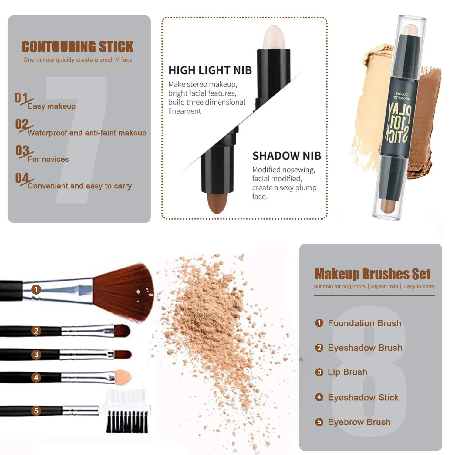 All in One Makeup Kit, 12 Colors Eyeshadow Palette, 5PCS Brush Set, Eyebrow Pencil, Eyeliner & Mascara, Contour Foundation Stick, Makeup Primer and Liquid Highlighter With Cosmetic Bag Makeup Set