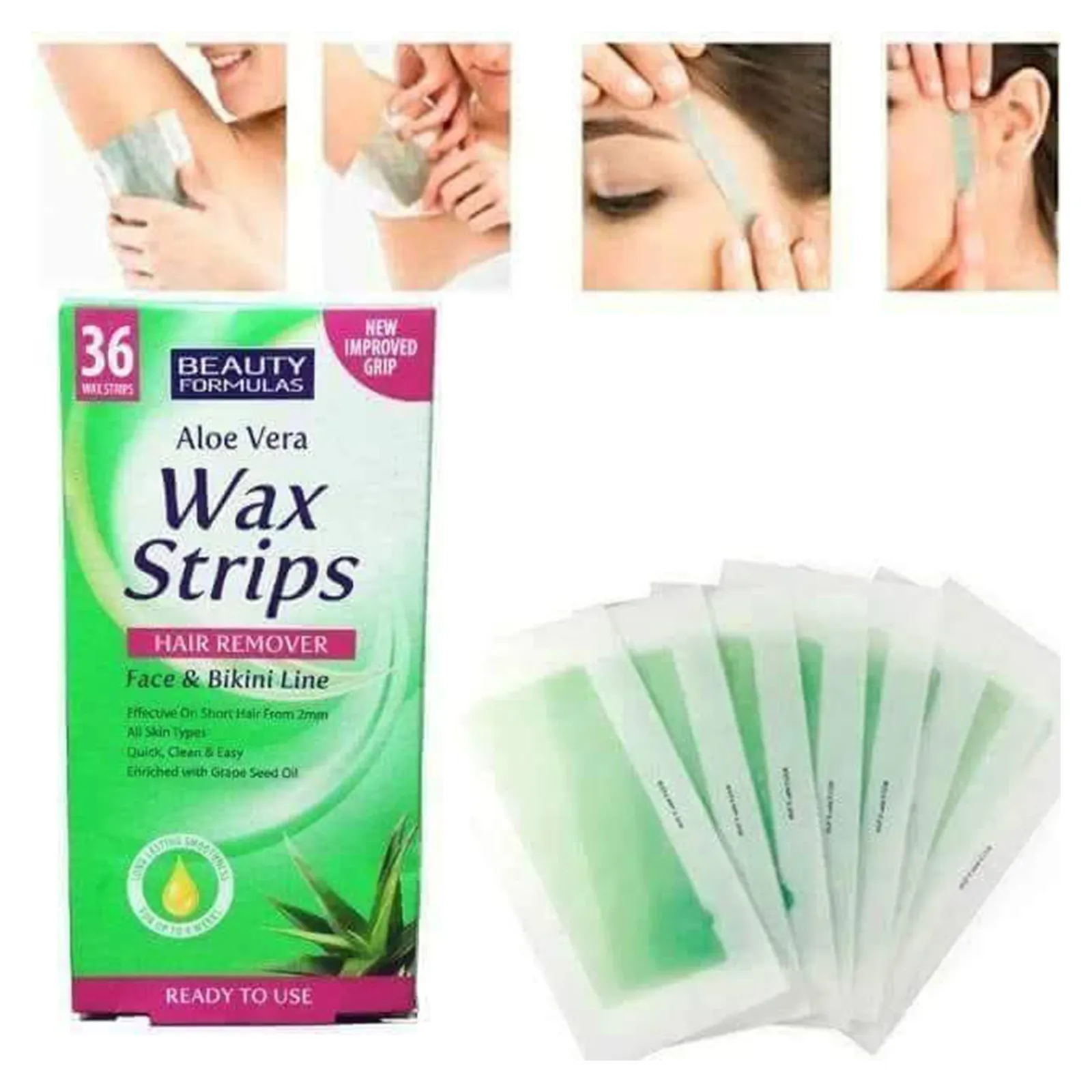 Aloe Vera Cold Wax Strips 36pk - Face & Bikini Line