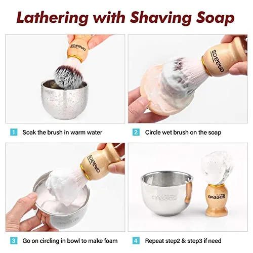 Anbbas Shaving Brush Synthetic Badger and 100g Shaving Soap with Bowl Stainless Steel,Black Acrylic Shaving Stand Holer for Man Wet Shave Kit