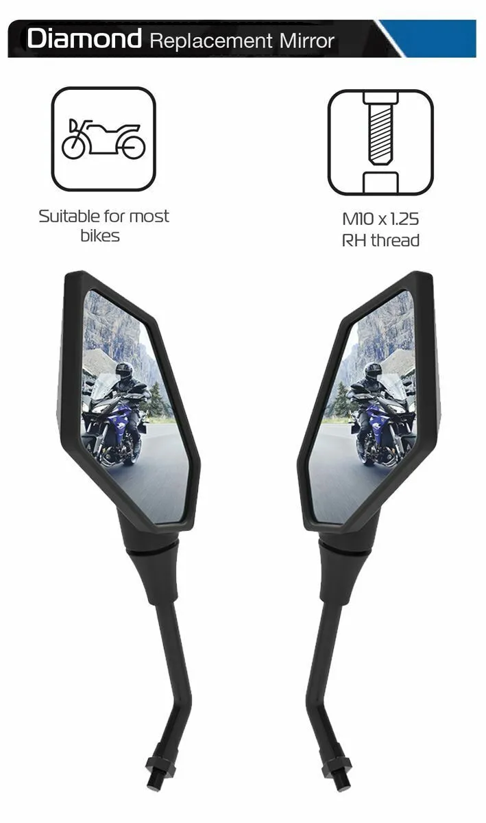 Aprilia Rs Diamond Motorcycle Motorbike Rear View Mirror Glass Right and Left Side 10mm Pair