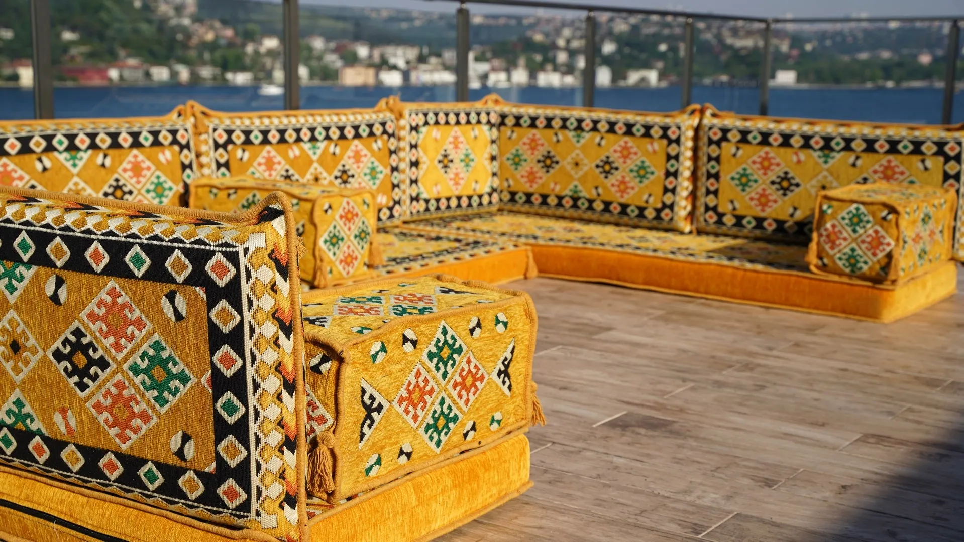 Arabic Floor Sofa Set, Yellow Floor Cushions, Balcony Patio Sofas, Pallet Sofa, Ethnic Sofa, Moroccan Sofas, U Shaped Sofas