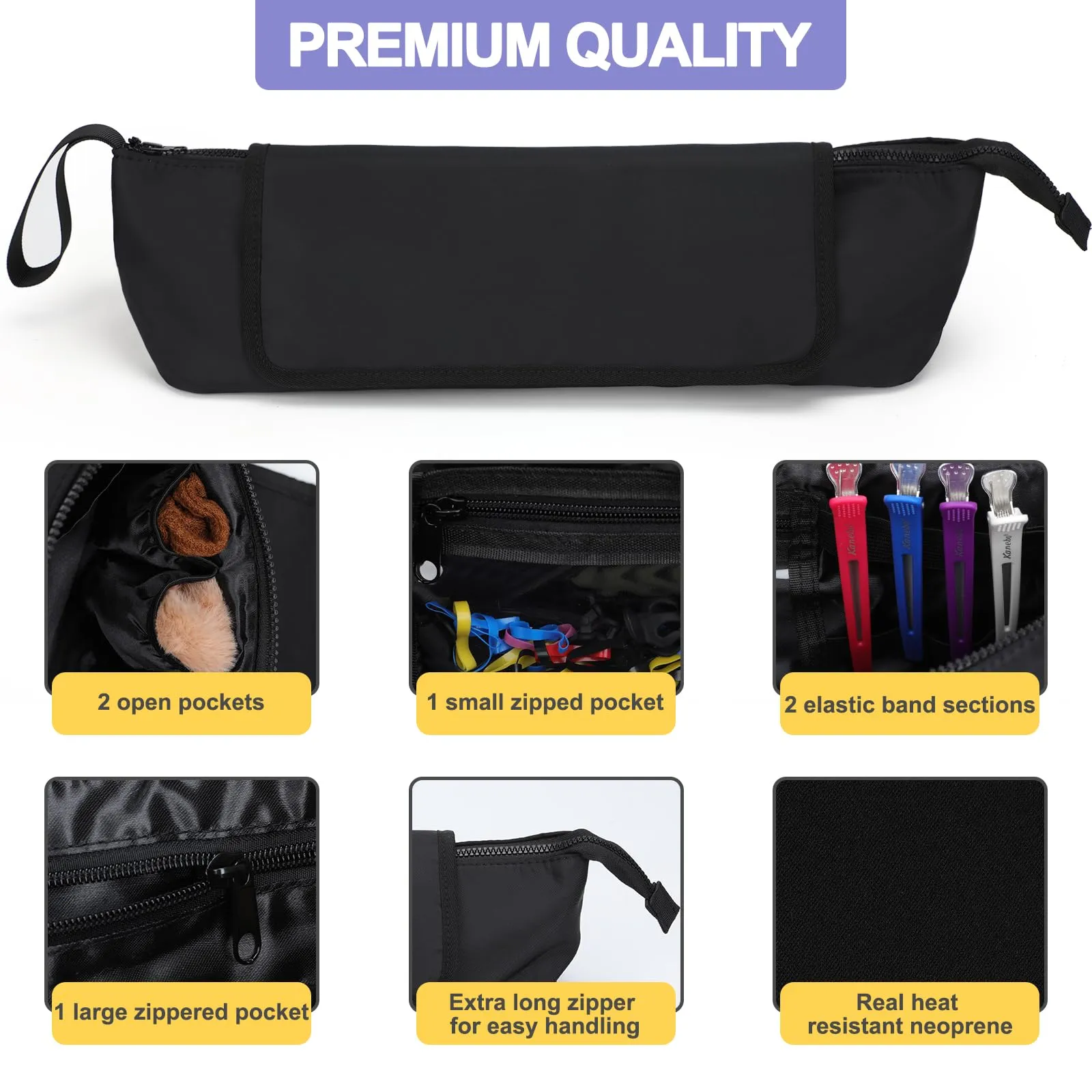 BAQRAXIA Travel Essentials Neoprene Hair Style Tools Bag w/Fireproof Mat for Flat or Curling Irons, Straighteners Accessories, Gifts for Women Mom Daughter Sister Friends for Birthday (Black-18INCH)