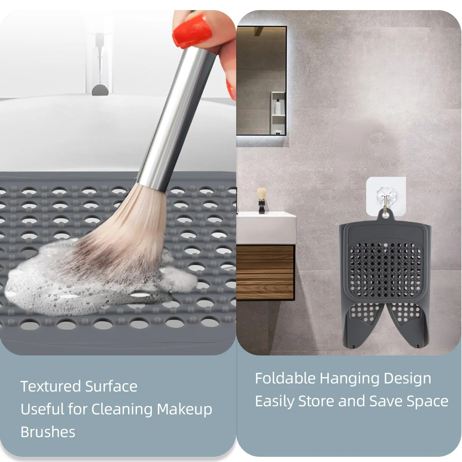 Bathroom Sink Cover For Counter Space Makeup,Silicone Compact Rollable Foldable Sink Cover with Hanging Loop, Heat Resistant, Space Saver (Gray)