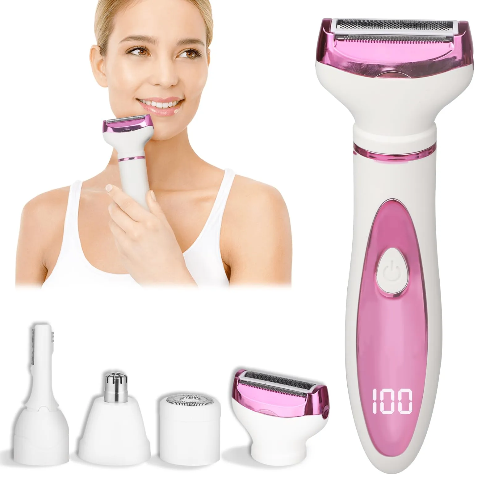 Beanify Electric Razor for Women Men,4 in 1 Painless Ladies Wet & Dry Body Razors and Facial Hair Remover,Rechargeable Led Display Hair Removal Kit for Nose Face Body Leg Bikini Arm Hair (Purple)
