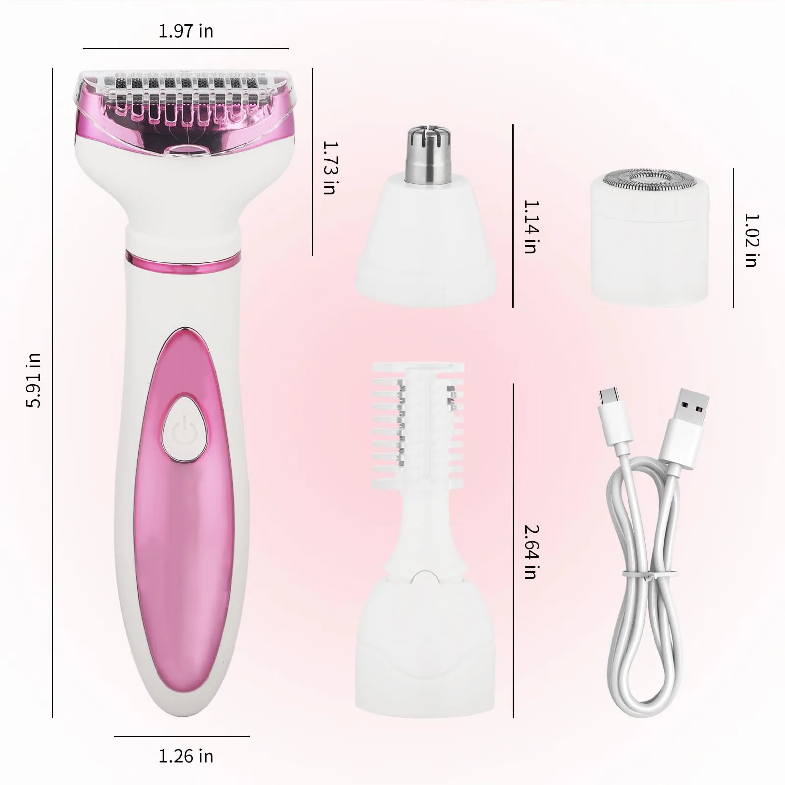 Beanify Electric Razor for Women Men,4 in 1 Painless Ladies Wet & Dry Body Razors and Facial Hair Remover,Rechargeable Led Display Hair Removal Kit for Nose Face Body Leg Bikini Arm Hair (Purple)