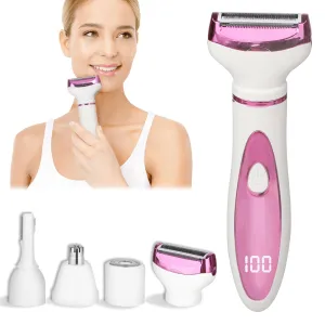 Beanify Electric Razor for Women Men,4 in 1 Painless Ladies Wet & Dry Body Razors and Facial Hair Remover,Rechargeable Led Display Hair Removal Kit for Nose Face Body Leg Bikini Arm Hair (Purple)