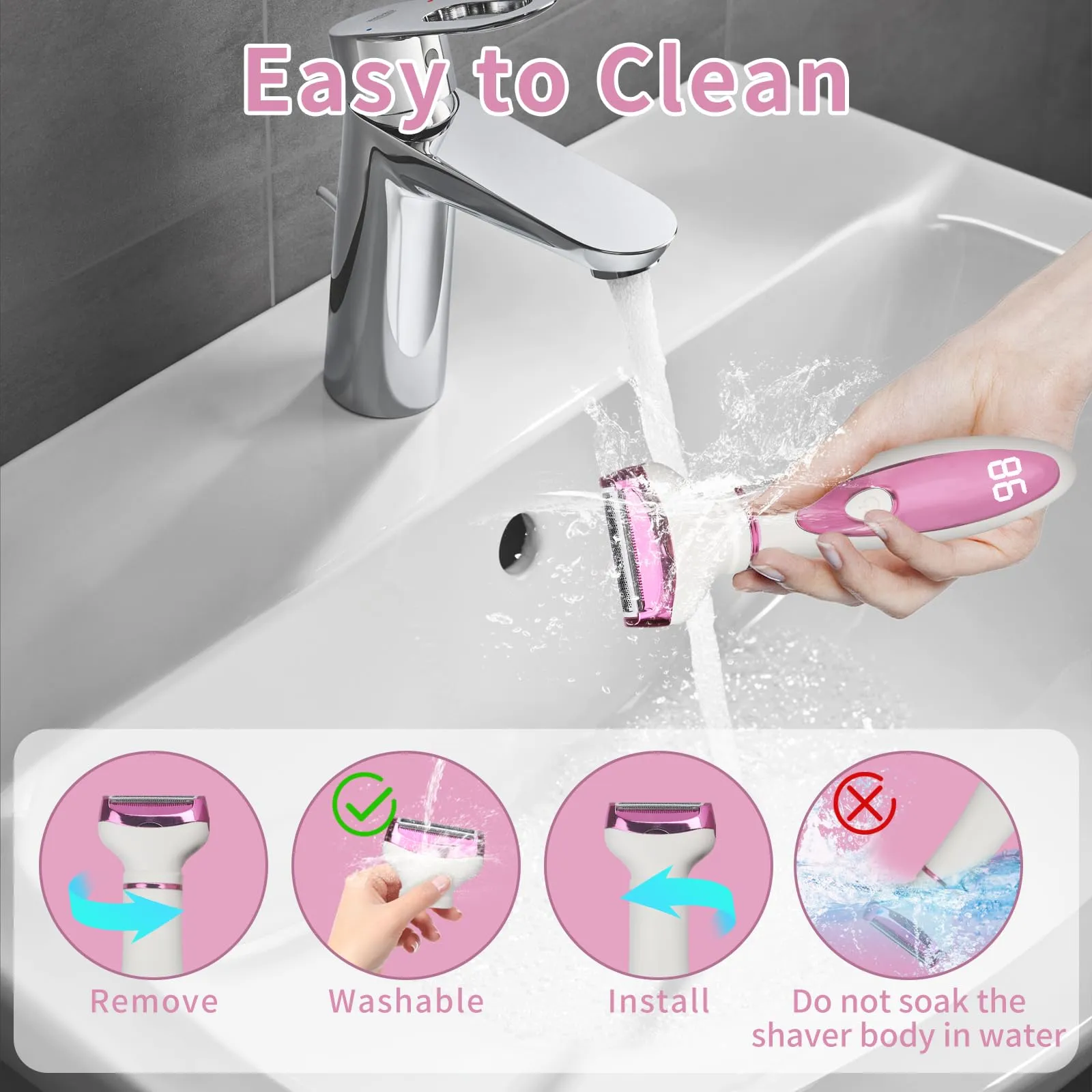 Beanify Electric Razor for Women Men,4 in 1 Painless Ladies Wet & Dry Body Razors and Facial Hair Remover,Rechargeable Led Display Hair Removal Kit for Nose Face Body Leg Bikini Arm Hair (Purple)