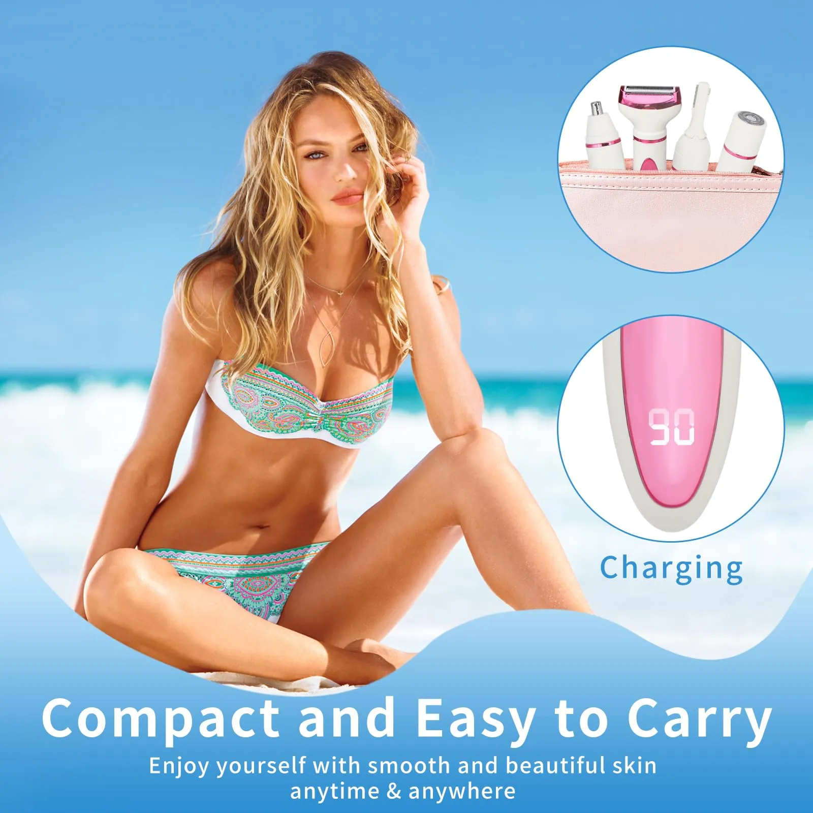 Beanify Electric Razor for Women Men,4 in 1 Painless Ladies Wet & Dry Body Razors and Facial Hair Remover,Rechargeable Led Display Hair Removal Kit for Nose Face Body Leg Bikini Arm Hair (Purple)