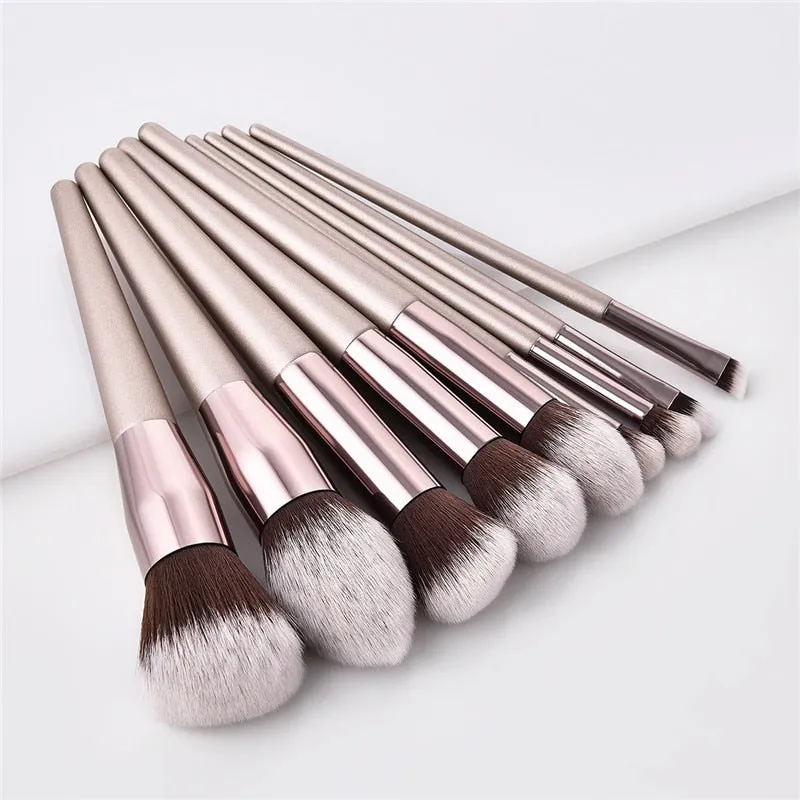 Beauty 4 to 10pieces Champagne makeup brushes set