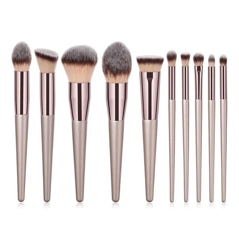 Beauty 4 to 10pieces Champagne makeup brushes set