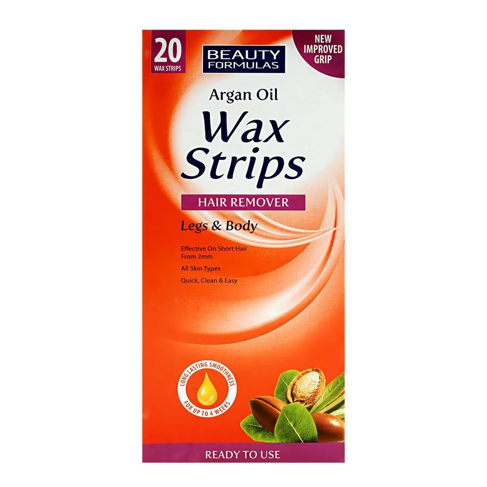 Beauty Formulas Argan Oil Wax Strips Hair Remover For Legs & Body 20 Wax Strips
