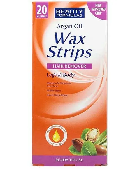 Beauty Formulas Argan Oil Wax Strips Hair Remover For Legs & Body 20 Wax Strips