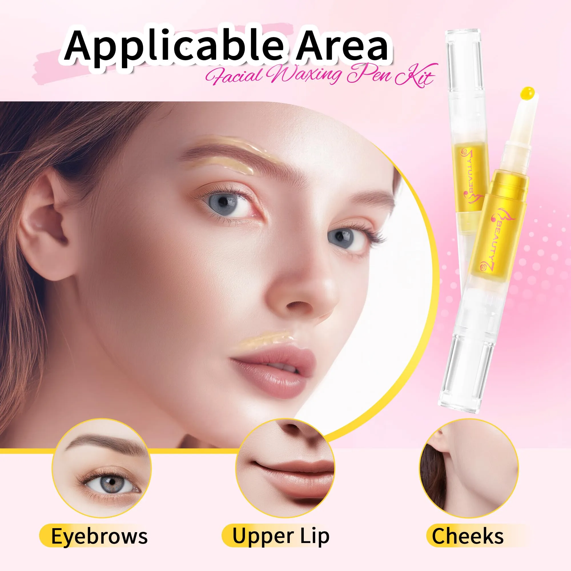 Beauty7 Wax Pen with Strips for Hair Removal Wax Removal of Eyebrows Face Facial Hair Removal Set with Wax Pen, Strips, Cleansing Oil after Waxing