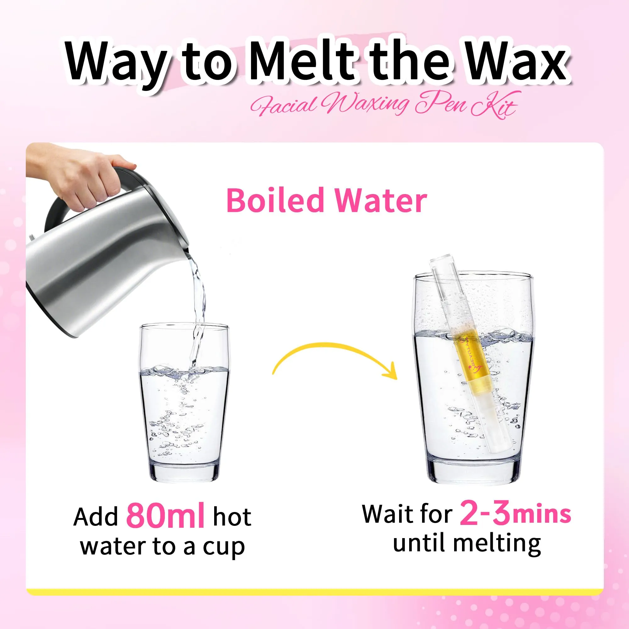 Beauty7 Wax Pen with Strips for Hair Removal Wax Removal of Eyebrows Face Facial Hair Removal Set with Wax Pen, Strips, Cleansing Oil after Waxing