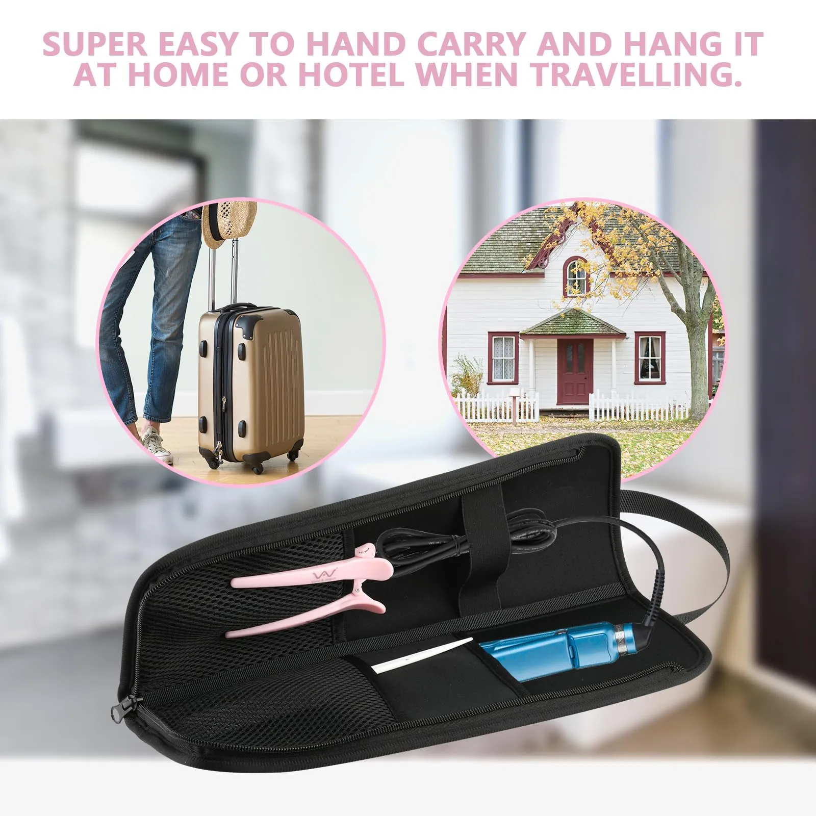 Beautyflier Premium Universal Flat Iron Holder Tavel Bag, Heat-Resistant Canvas Travel Tote Bag for Hair Straighteners, Ideal for Home & Travel Use, Fits Most Hair Tools(Pink Hair Tools)