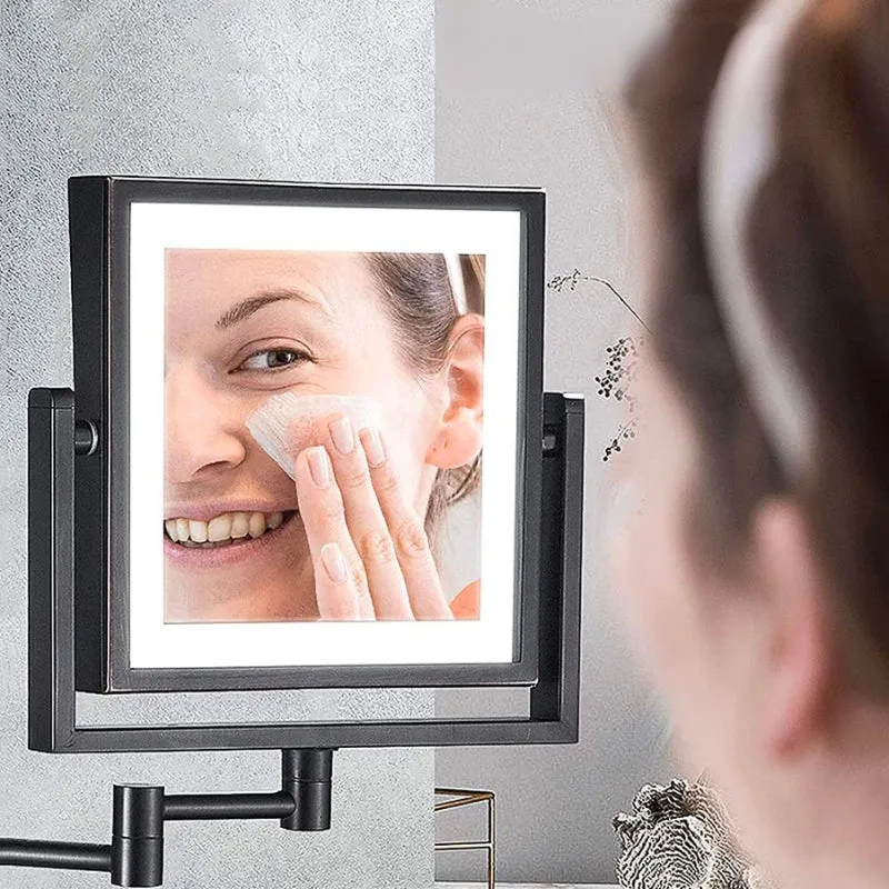 Black Square Magnifying Adjustable LED Makeup and Bathroom Mirror