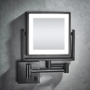 Black Square Magnifying Adjustable LED Makeup and Bathroom Mirror