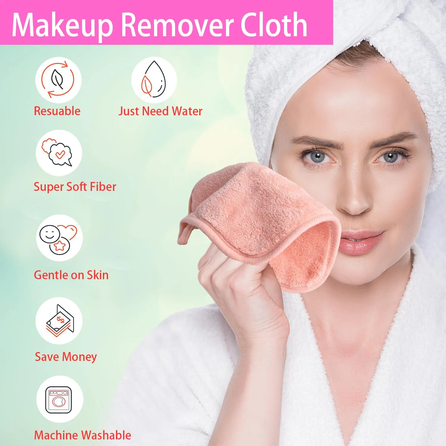 BloomSesame Makeup Remover Cloths for Face, Eye, Lips - Reusable Makeup Remover Pads Soft Microfiber Facial Cleansing Cloths 8 x 8 inch 12 Pack (Coral)