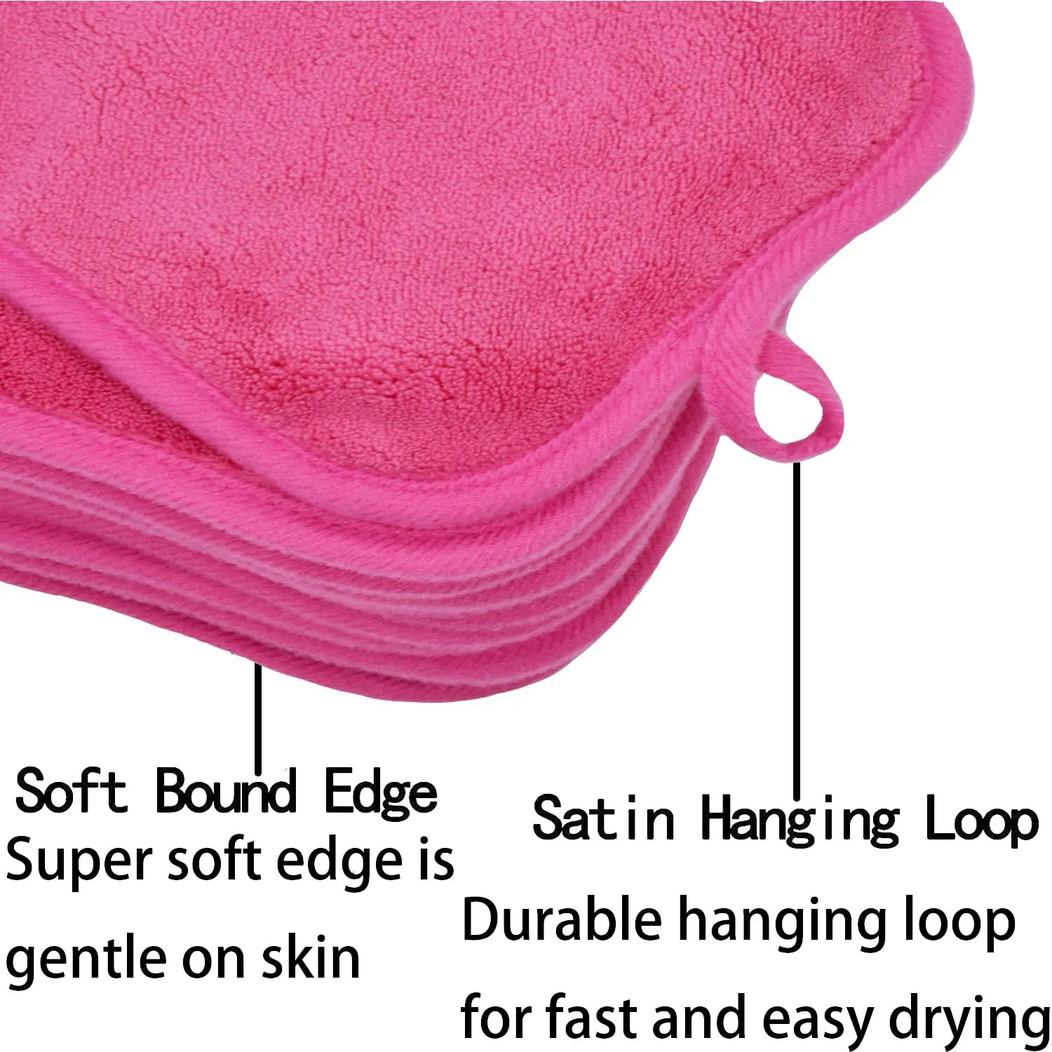 BloomSesame Makeup Remover Cloths for Face, Eye, Lips - Reusable Makeup Remover Pads Soft Microfiber Facial Cleansing Cloths 8 x 8 inch 6 Pack (Dark Pink)