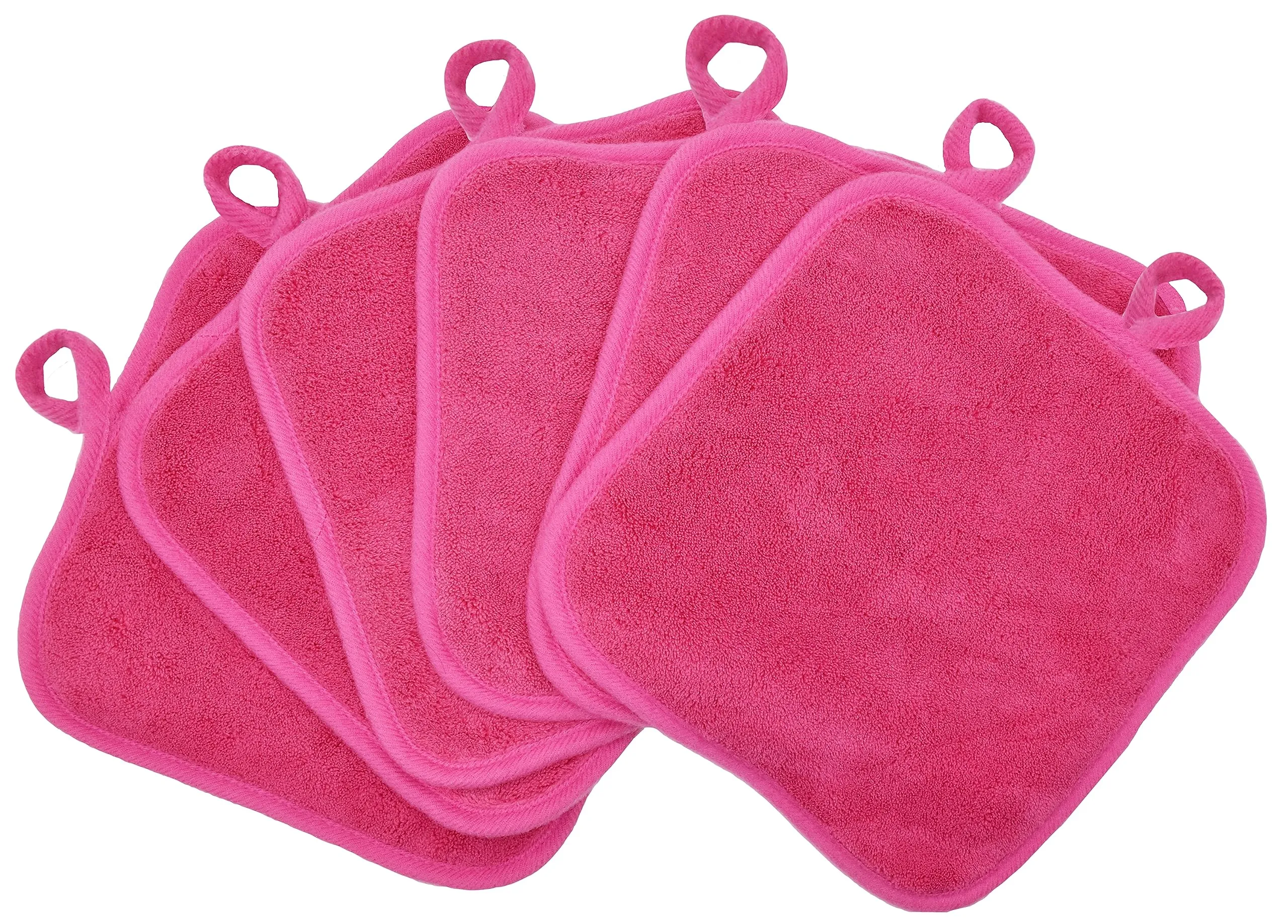 BloomSesame Makeup Remover Cloths for Face, Eye, Lips - Reusable Makeup Remover Pads Soft Microfiber Facial Cleansing Cloths 8 x 8 inch 6 Pack (Dark Pink)