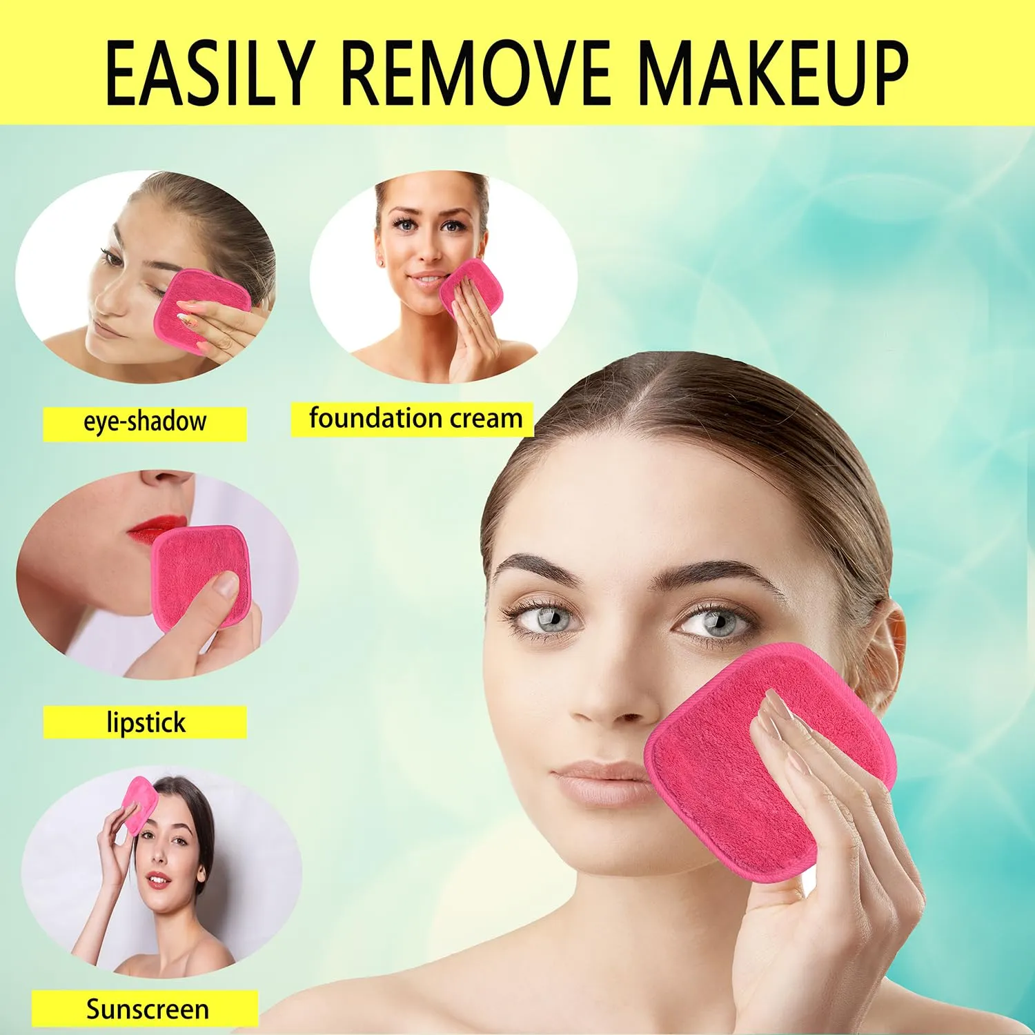 BloomSesame Makeup Remover Cloths for Face, Eye, Lips - Reusable Makeup Remover Pads Soft Microfiber Facial Cleansing Cloths 8 x 8 inch 6 Pack (Dark Pink)
