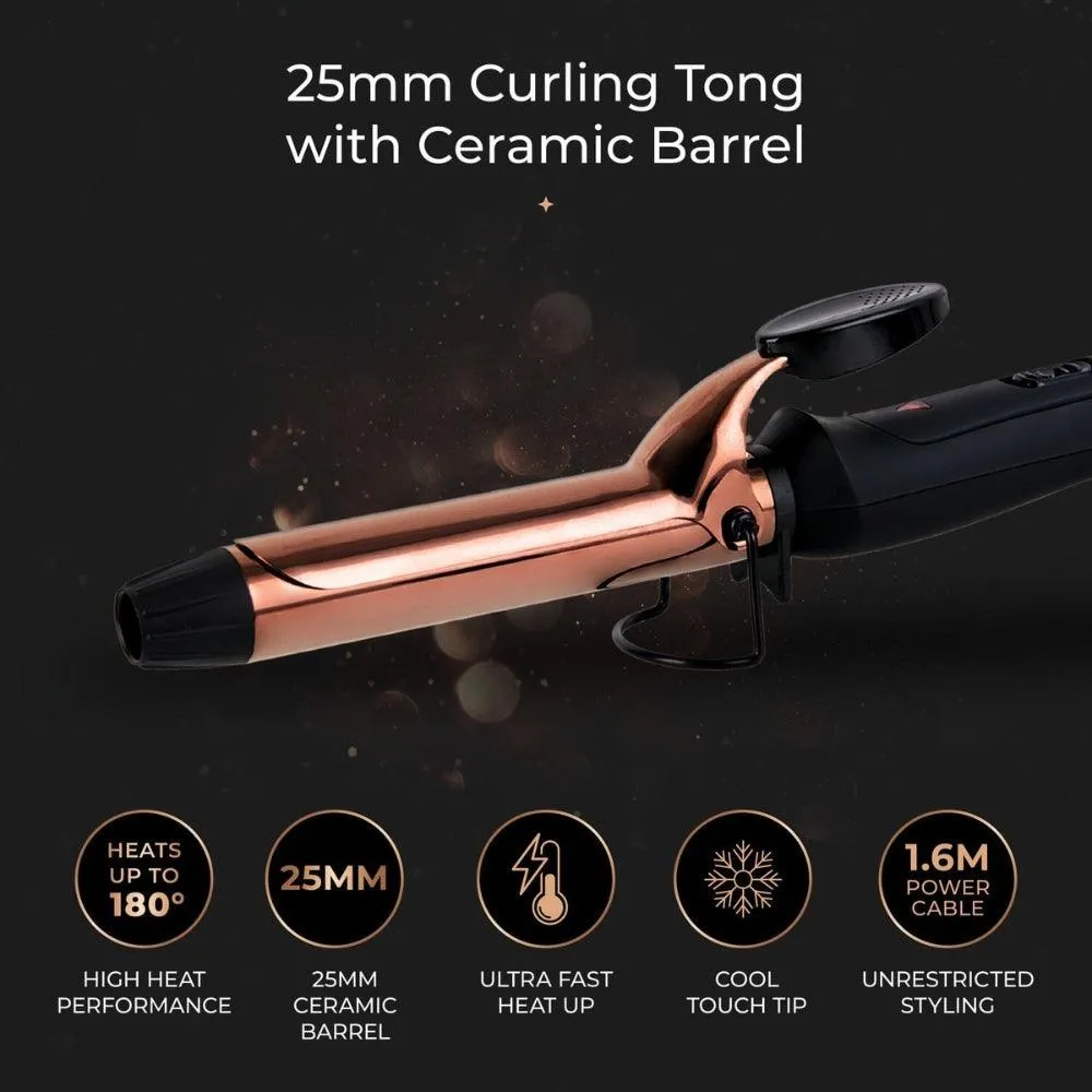 Carmen Noir II Black & Copper Curling Tong | 25mm