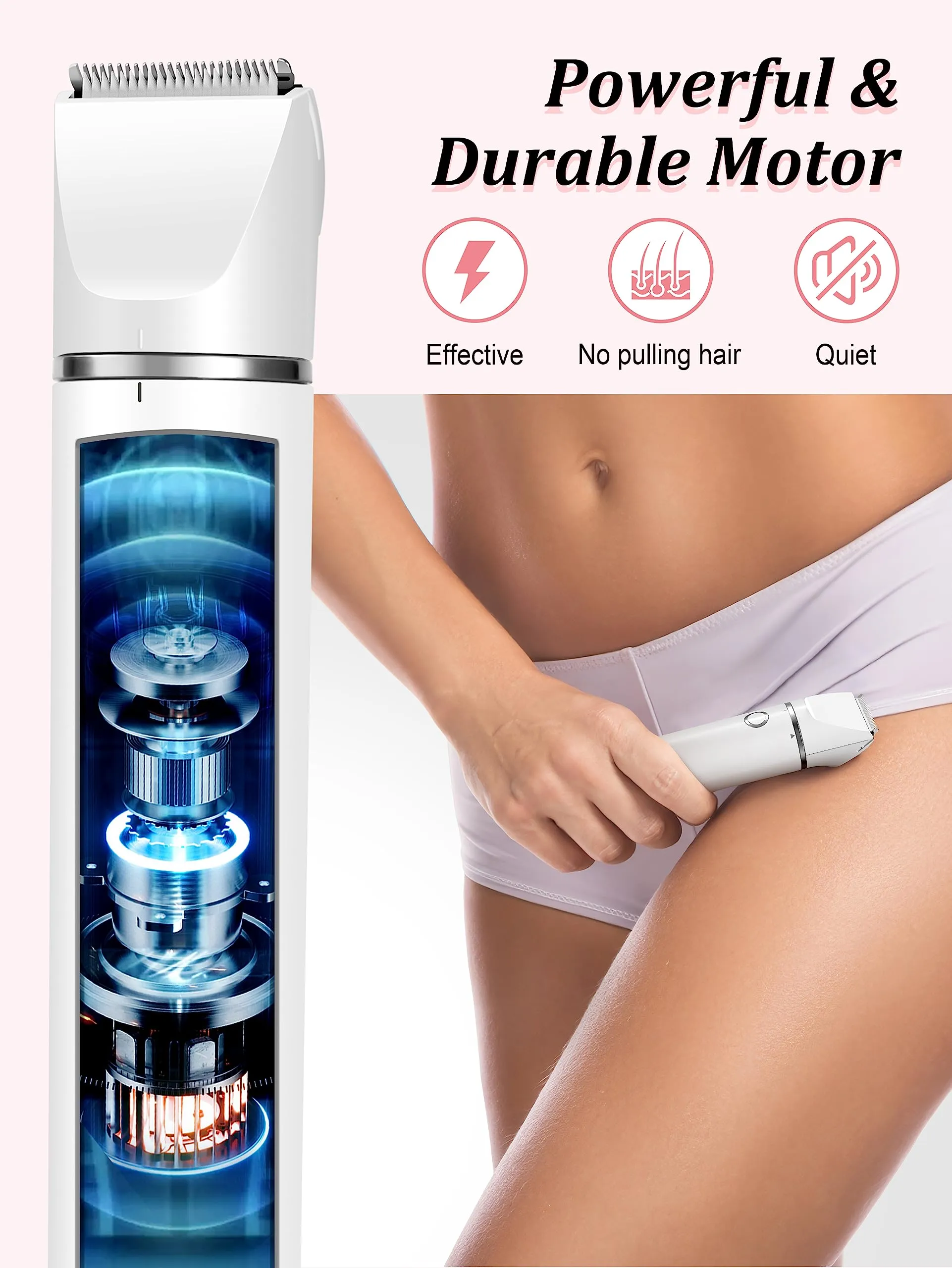 Cayzor Bikini Trimmer and Shaver Kit for Women - 2-in-1 Wet/Dry Electric Body Hair Trimmer Facial Hair Removal Cordless Waterproof Bikini Shaver Razor for Face Lip Chin Pubic Underarm Legs (White)