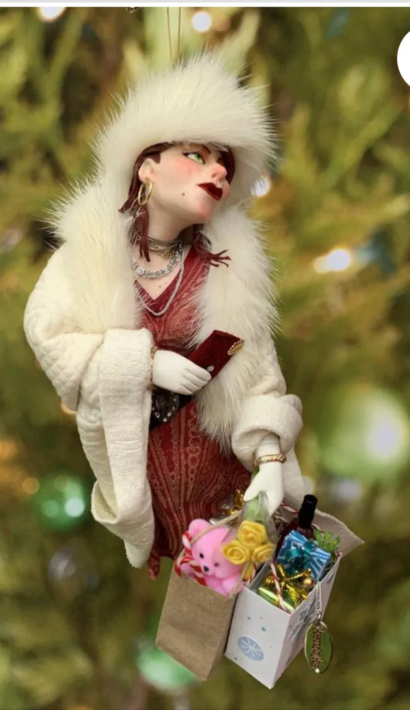 Christmas Shopper Hanging ornament - Love to shop - Gift for wife - Shopaholic christmas ornament -Trophy Wife Shopping - Handmade Christmas