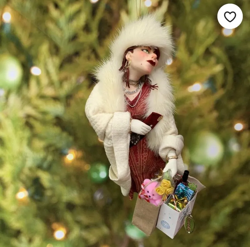 Christmas Shopper Hanging ornament - Love to shop - Gift for wife - Shopaholic christmas ornament -Trophy Wife Shopping - Handmade Christmas