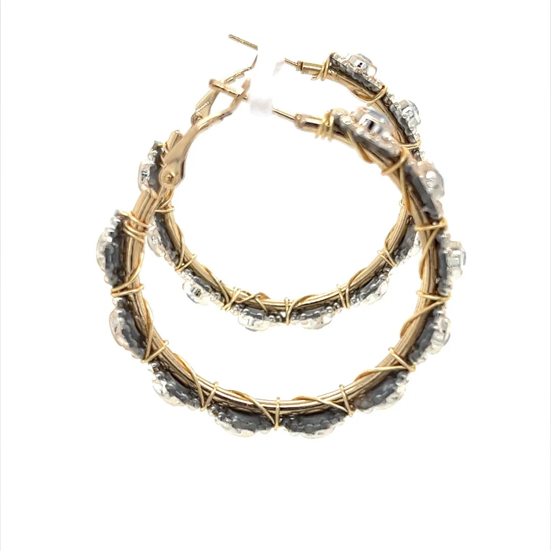 Clear Rhinestone Gold Hoop Earrings Medium