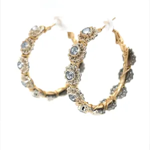 Clear Rhinestone Gold Hoop Earrings Medium