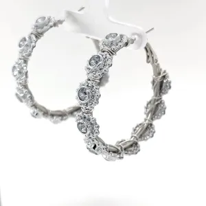 Clear Rhinestone Silver Hoop Earrings Medium