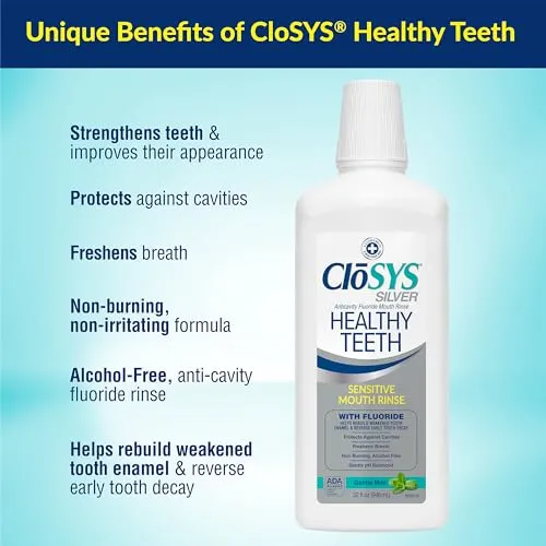 Closys Healthy Teeth Anti-Cavity Oral Rinse Mouthwash with Fluoride, Non-Burning, Non-Irritating – 32 Fl Oz (Triple Pack)