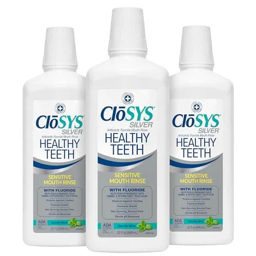 Closys Healthy Teeth Anti-Cavity Oral Rinse Mouthwash with Fluoride, Non-Burning, Non-Irritating – 32 Fl Oz (Triple Pack)