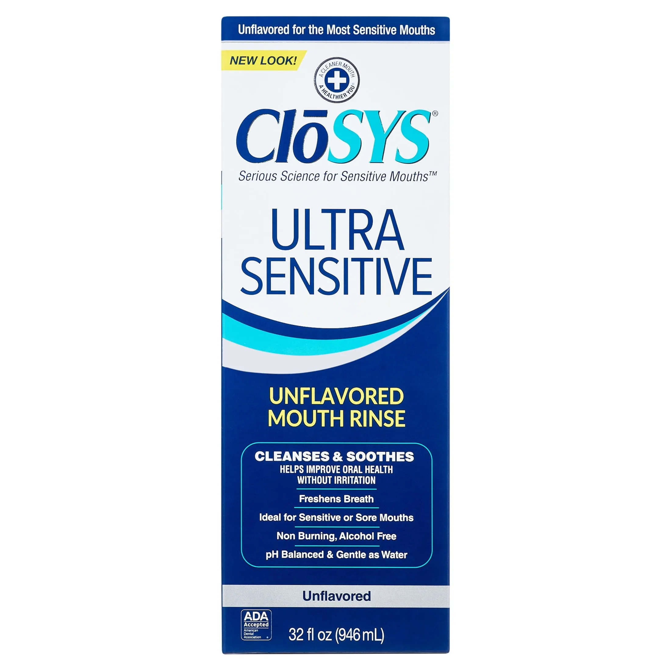 CloSYS Ultra Sensitive Mouthwash Unflavored w/ Optional Flavor Control, 32oz