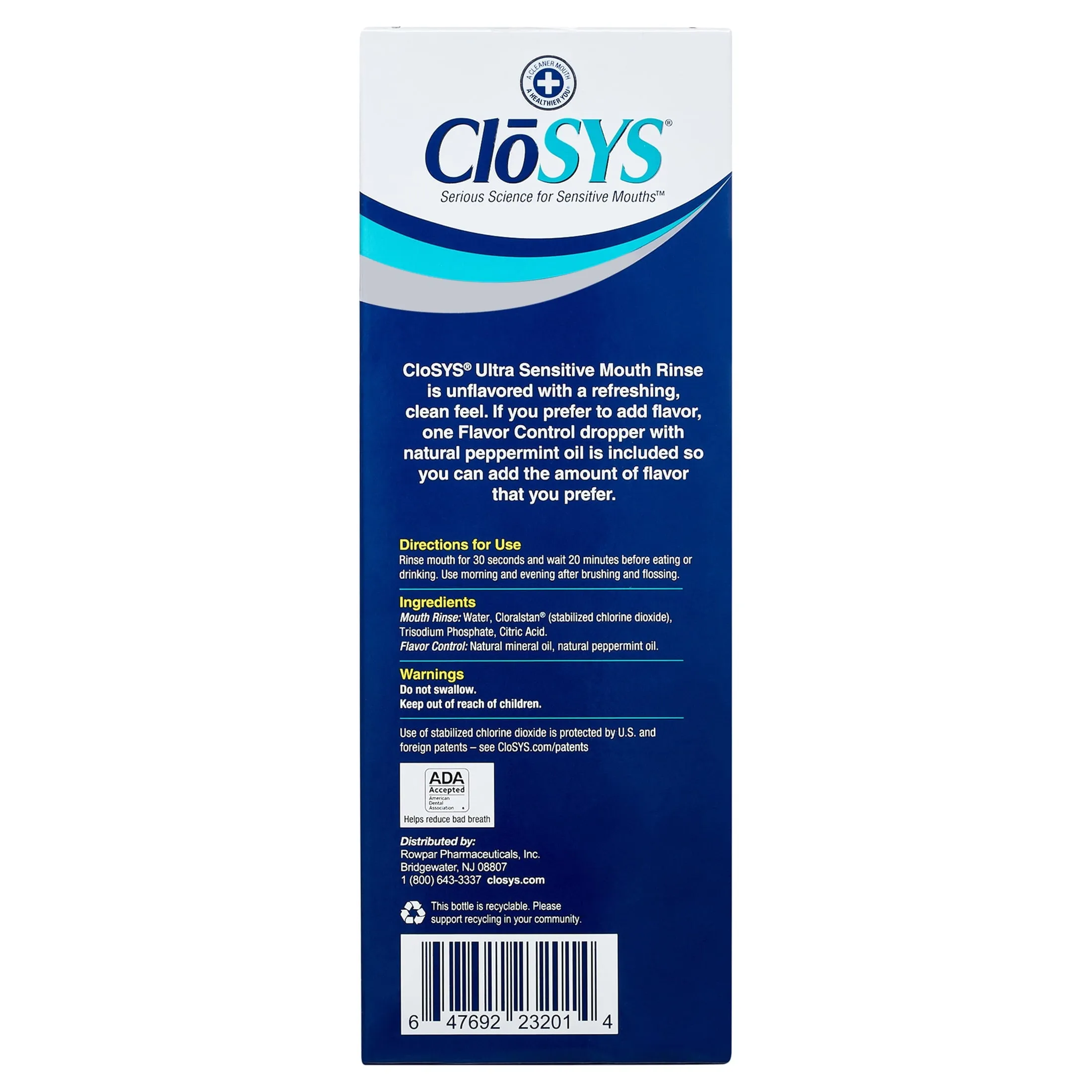 CloSYS Ultra Sensitive Mouthwash Unflavored w/ Optional Flavor Control, 32oz