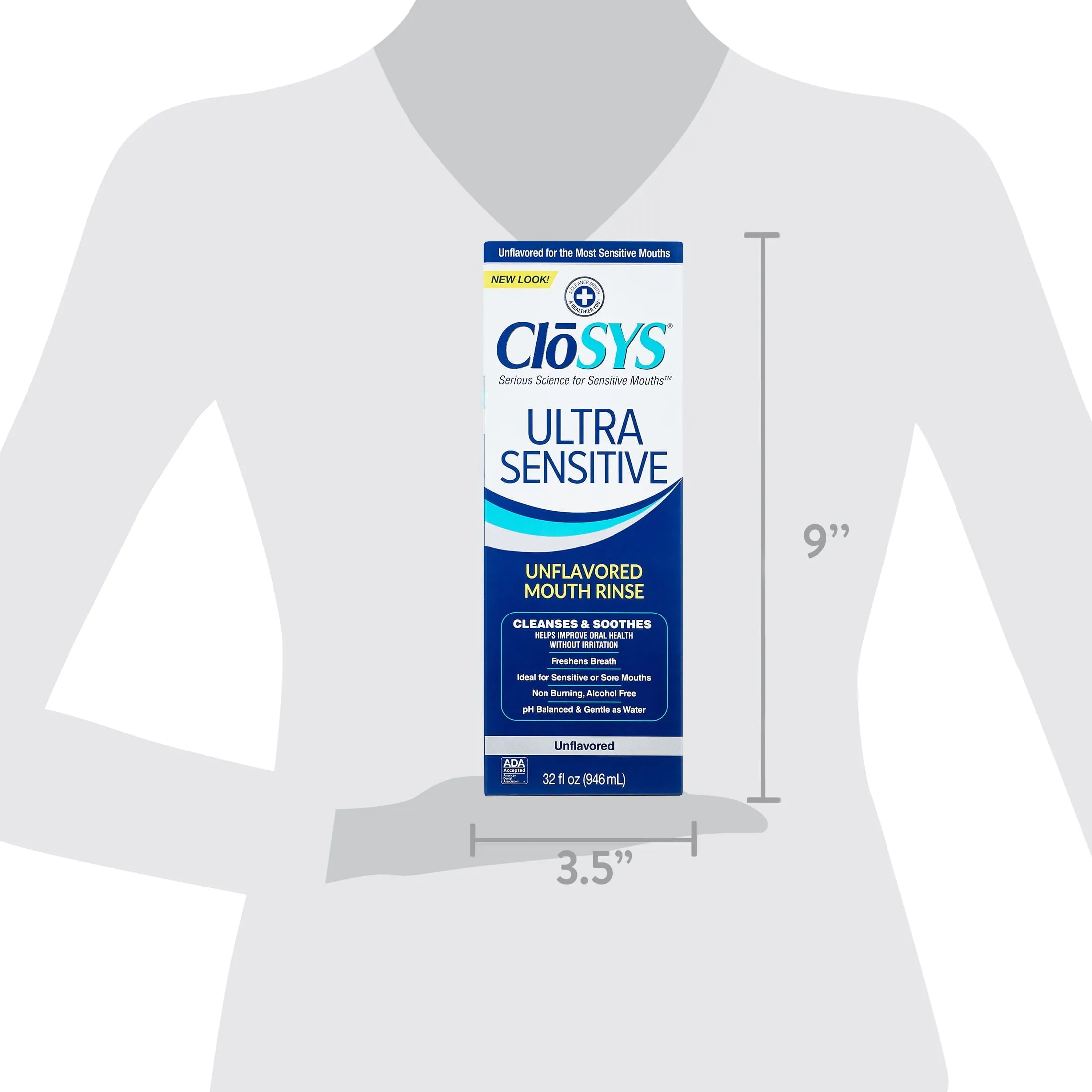 CloSYS Ultra Sensitive Mouthwash Unflavored w/ Optional Flavor Control, 32oz