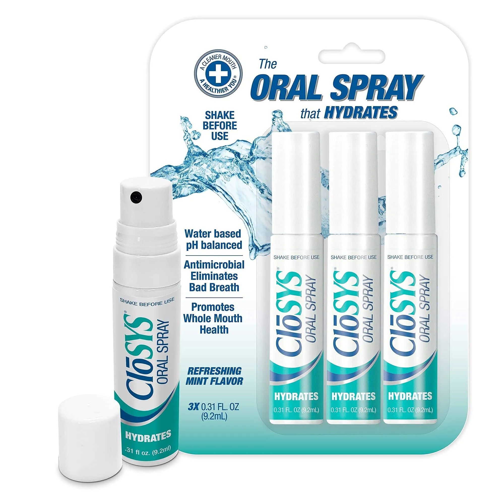 CloSYS Ultra Sensitive Unflavored Mouthwash (32 oz, Pack of 2)   CloSYS Mint Oral Breath Spray (0.31 oz, Pack of 3)