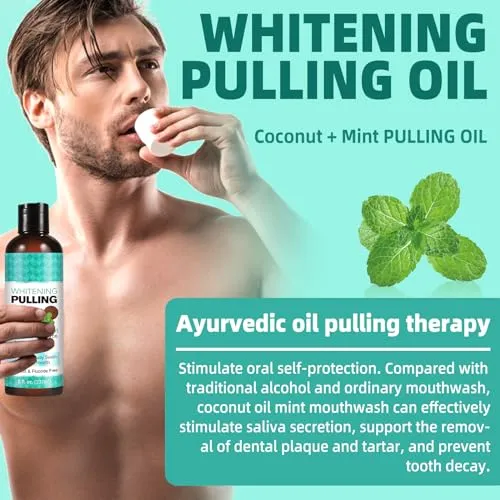 Coconut Oil Pulling for Fresh Breath and Oral Hygiene - Ayurvedic Expert Formulated | Supports Healthy Gums | Natural - Includes Tongue Scraper and Measuring Cup - 16 fl. oz