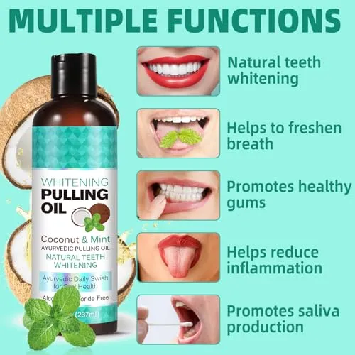 Coconut Oil Pulling for Fresh Breath and Oral Hygiene - Ayurvedic Expert Formulated | Supports Healthy Gums | Natural - Includes Tongue Scraper and Measuring Cup - 16 fl. oz