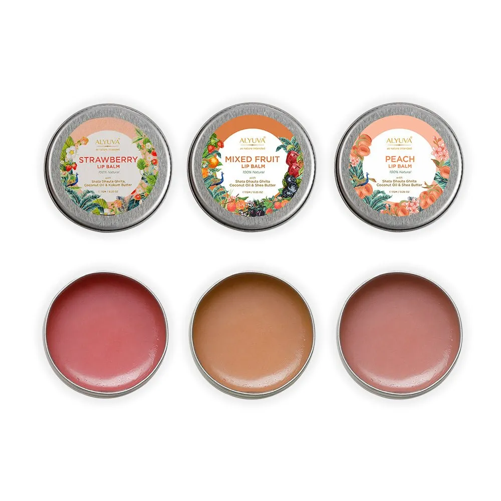 Combo of Ghee Enriched 100% Natural Strawberry, Orange & Blueberry Lip Balms, 7gms Each