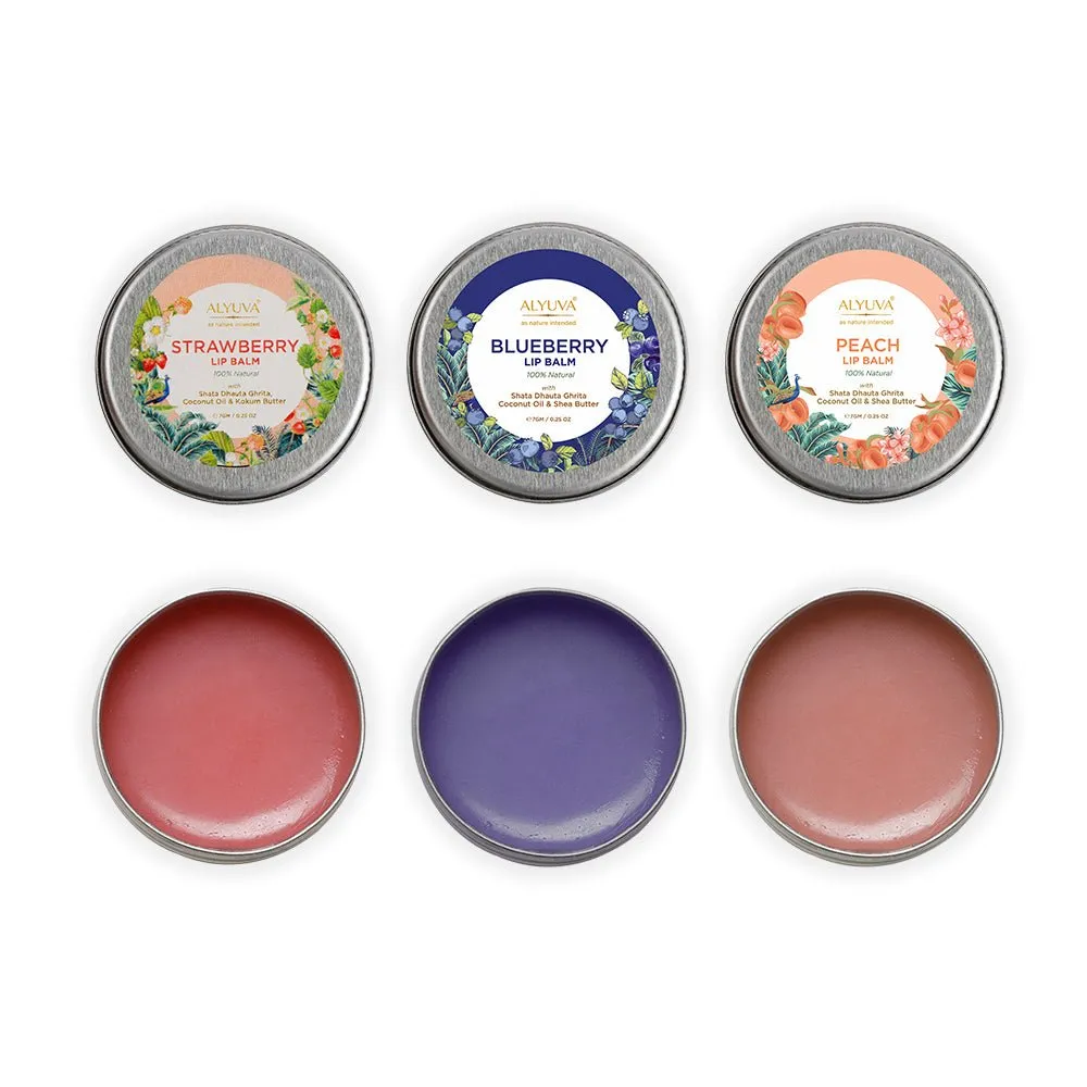 Combo of Ghee Enriched 100% Natural Strawberry, Orange & Blueberry Lip Balms, 7gms Each