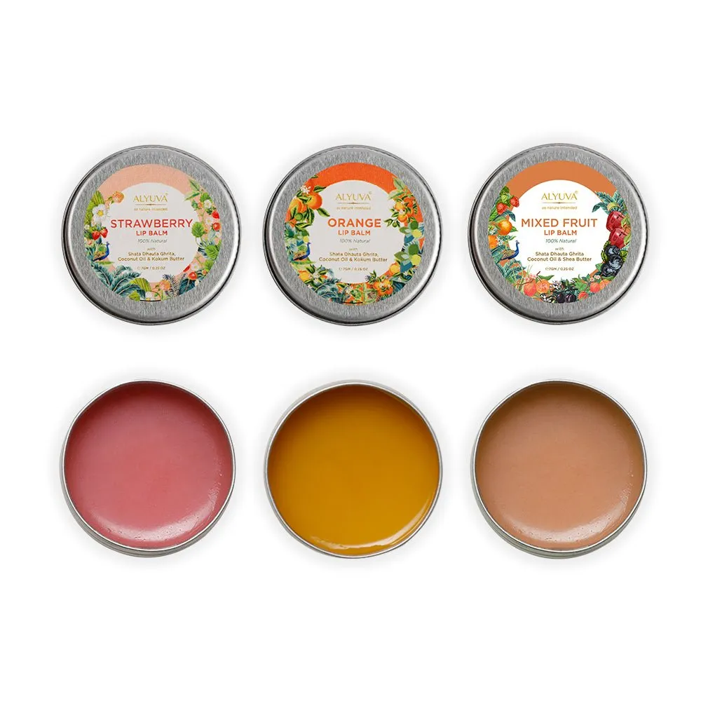 Combo of Ghee Enriched 100% Natural Strawberry, Orange & Blueberry Lip Balms, 7gms Each